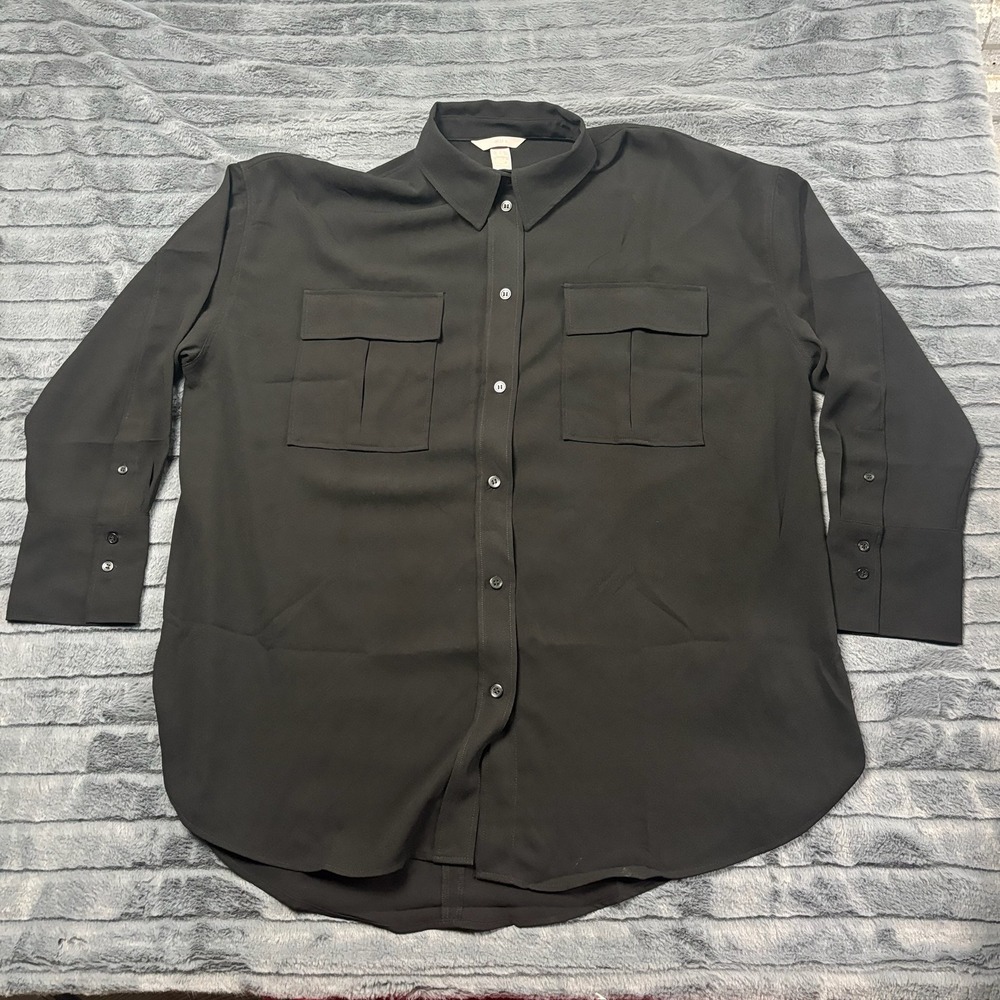 HM Black Utility Button Down Shirt XL Recycled Polyester 1008768-4 NEW
